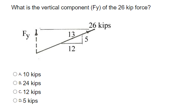 Solved What is the vertical component (Fy) of the 26 kip | Chegg.com