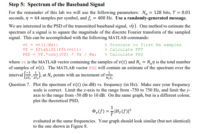 Step 5: Spectrum of the Baseband Signal For the | Chegg.com