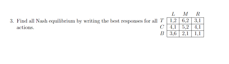 Solved 3. Find all Nash equilibrium by writing the best | Chegg.com