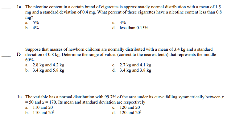 Solved 1a The nicotine content in a certain brand of | Chegg.com