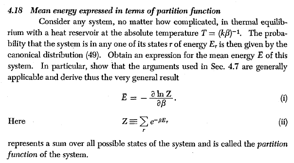 Solved 4.18 Mean energy expressed in terms of partition | Chegg.com