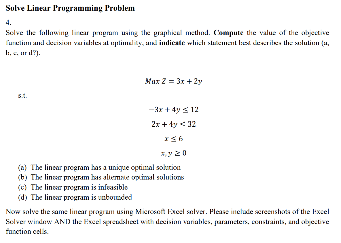 Solved Solve Linear Programming Problem 4. Solve The | Chegg.com