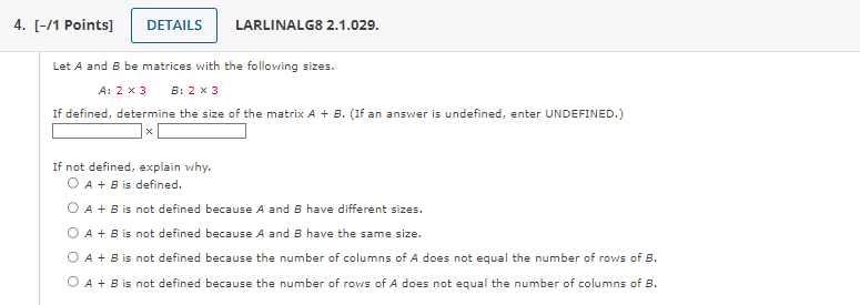 Solved Let A And B Be Matrices With The Following Sizes. A: | Chegg.com