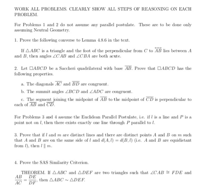 Solved WORK ALL PROBLEMS. CLEARLY SHOW ALL STEPS OF | Chegg.com