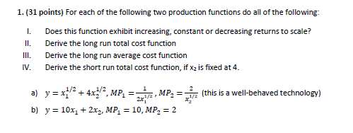 Solved 1. (31 points) For each of the following two | Chegg.com