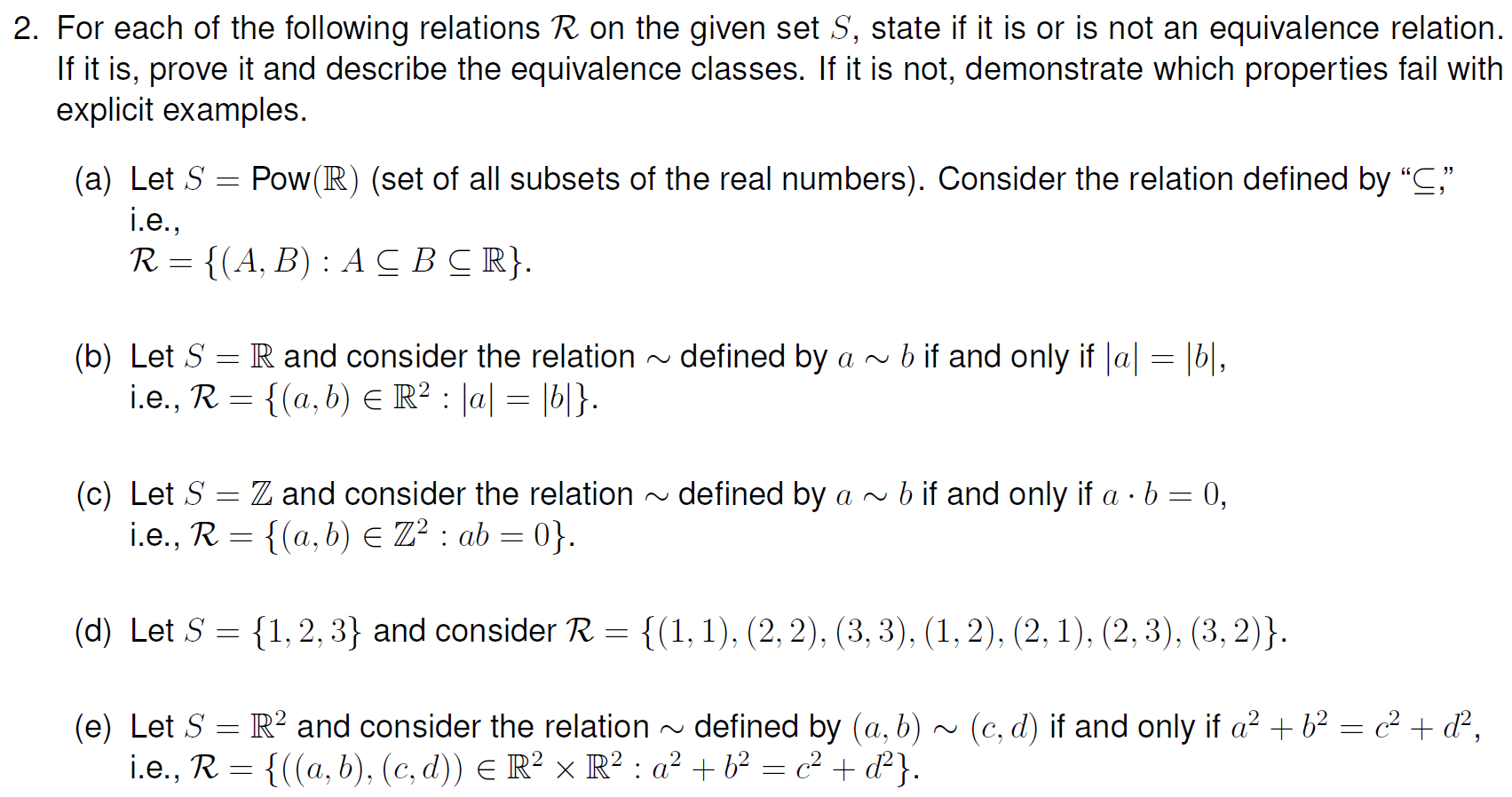 Solved 2 For Each Of The Following Relations R On The Given 8180