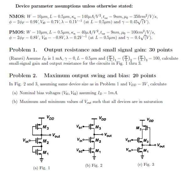 Device Parameter Assumptions Unless Otherwise Stat Chegg Com