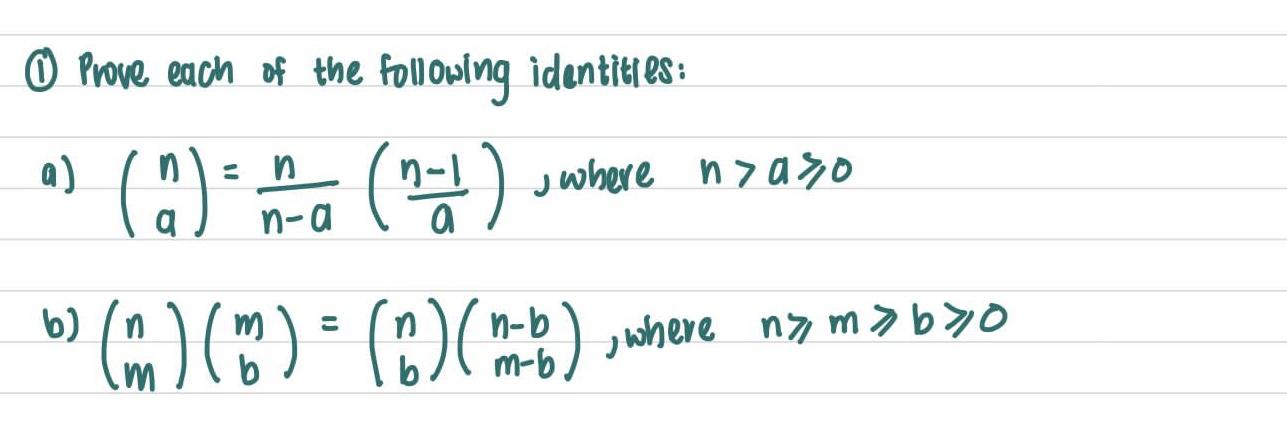 Solved (1) Prove each of the following identities: a) | Chegg.com