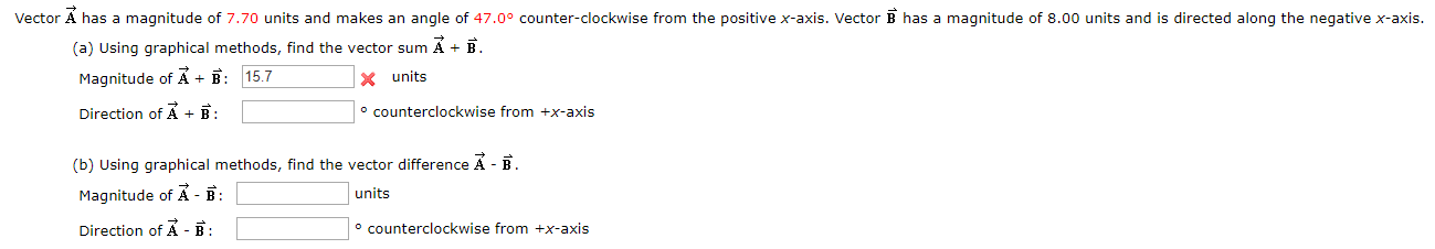 Solved Vector A has a magnitude of 7.70 units and makes an | Chegg.com