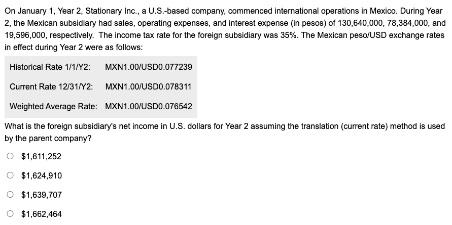 Solved Which of the following items of a foreign subsidiary