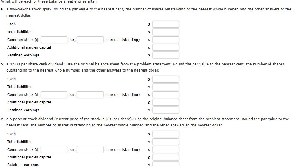 Solved What will be each of these balance sheet entries | Chegg.com