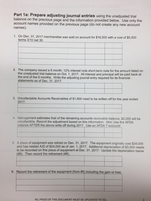 Part 1a Prepare Adjusting Journal Entries Using The 5613