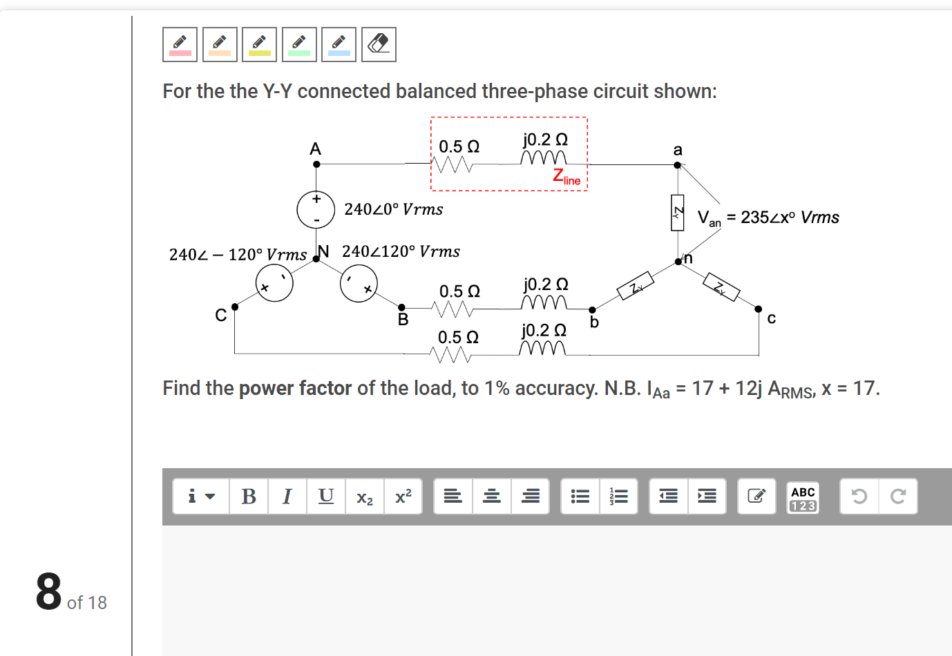 Solved For the the Y-Y connected balanced three-phase | Chegg.com