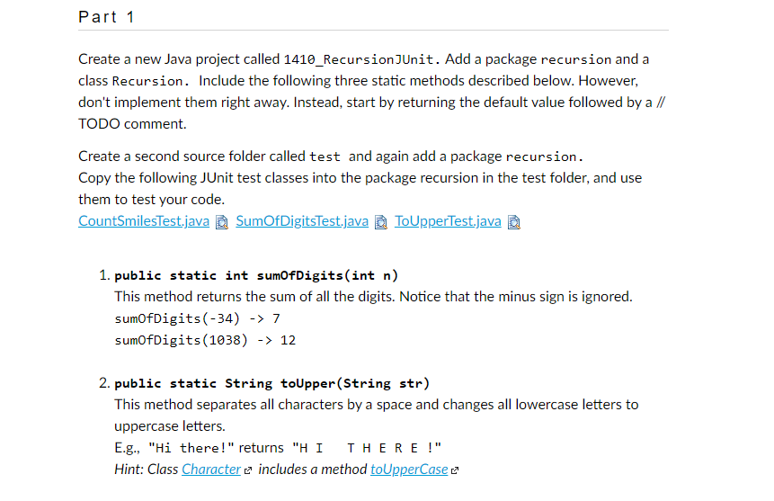 Solved Part 1 Create a new Java project called | Chegg.com