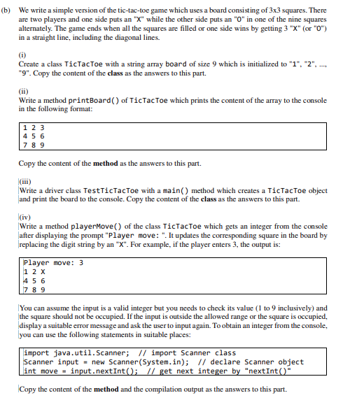 Solved We write a simple version of the tic-tac-toe game | Chegg.com