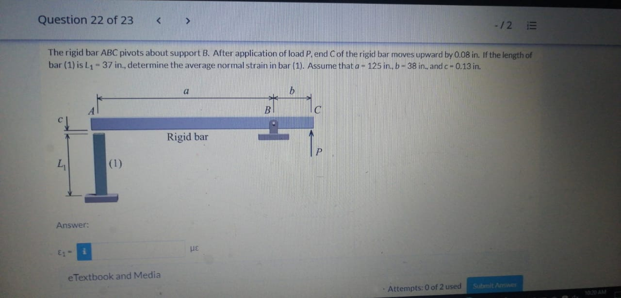 Solved Question 22 Of 23 -12 III The Rigid Bar ABC | Chegg.com