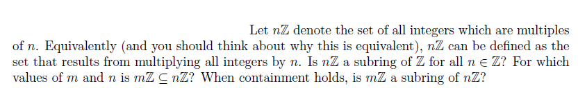 Solved Let nZ denote the set of all integers which are | Chegg.com
