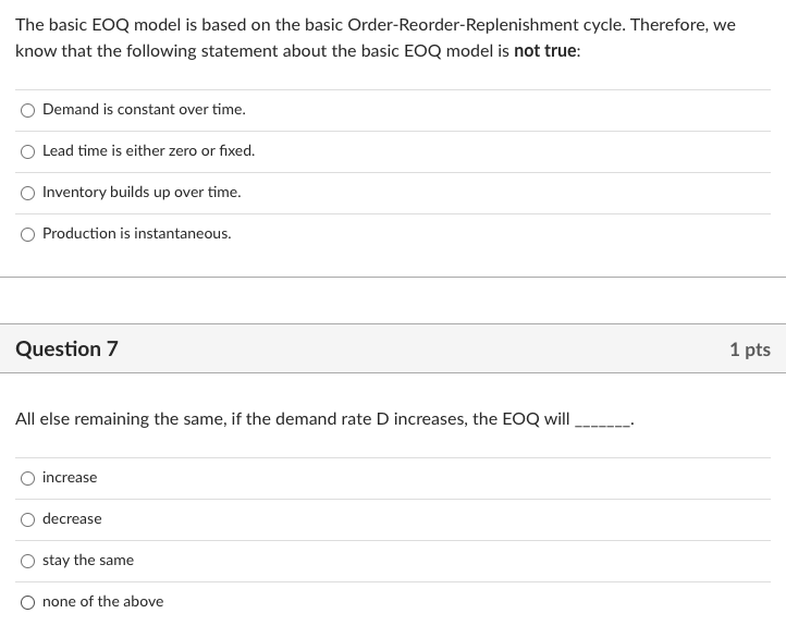 Solved The basic EOQ model is based on the basic | Chegg.com