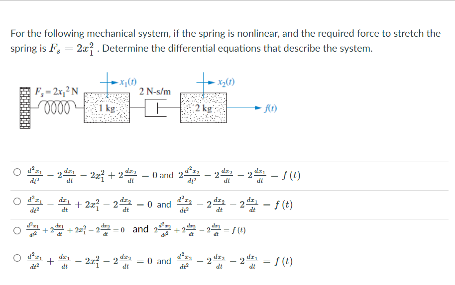 Solved For the following mechanical system, if the spring is | Chegg.com