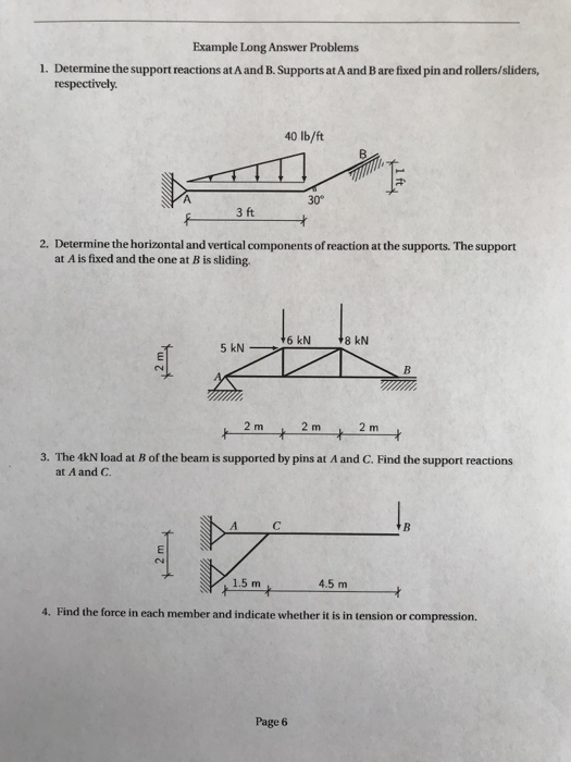 Two Support Problems Solved Example Long Answer Problems 1. Determine the support | Chegg.com