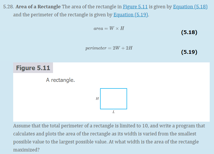Solved 5.28. Area of a Rectangle The area of the rectangle | Chegg.com