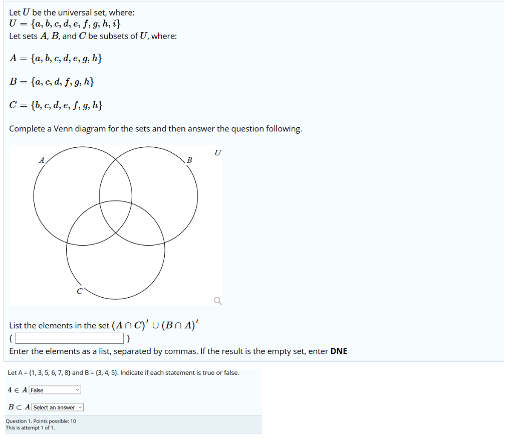 Solved Let U Be The Universal Set Where U A B C D Chegg Com