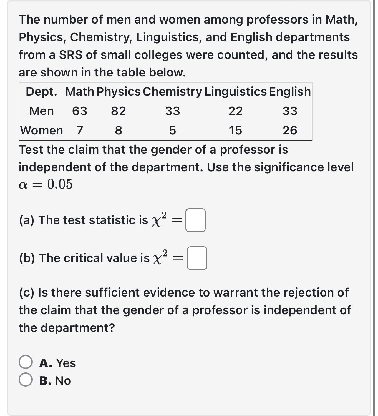 Solved The number of men and women among professors in Math,