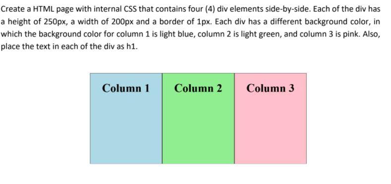 Solved Create a HTML page with internal CSS that contains 