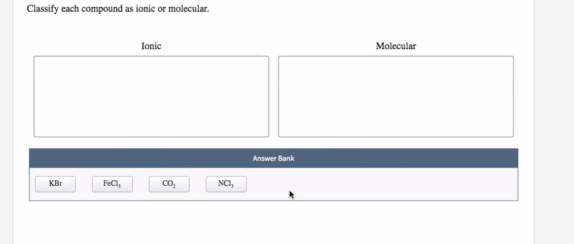 Solved Classify each compound as ionic or molecular. Ionic | Chegg.com