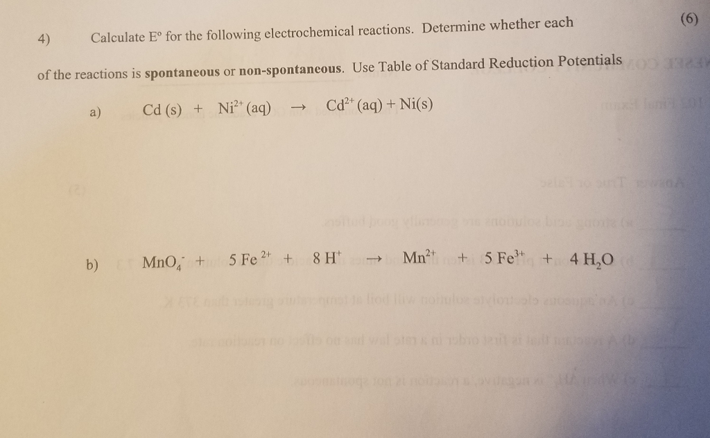 Solved Calculate Eº For The Following Electrochemical 5129