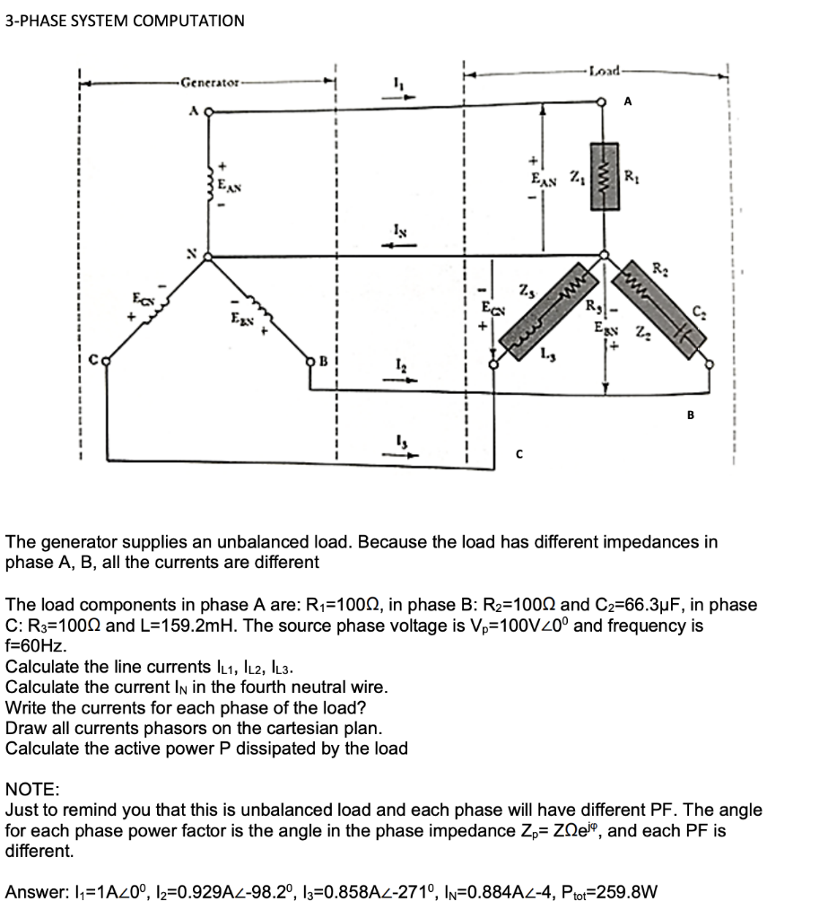 Solved 3-PHASE SYSTEM COMPUTATION -Load -Generator | Chegg.com
