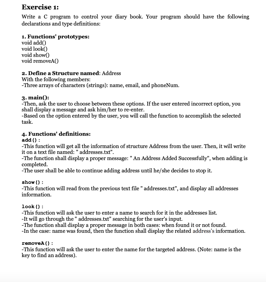 Solved i need a solution for this c programming exercise, | Chegg.com