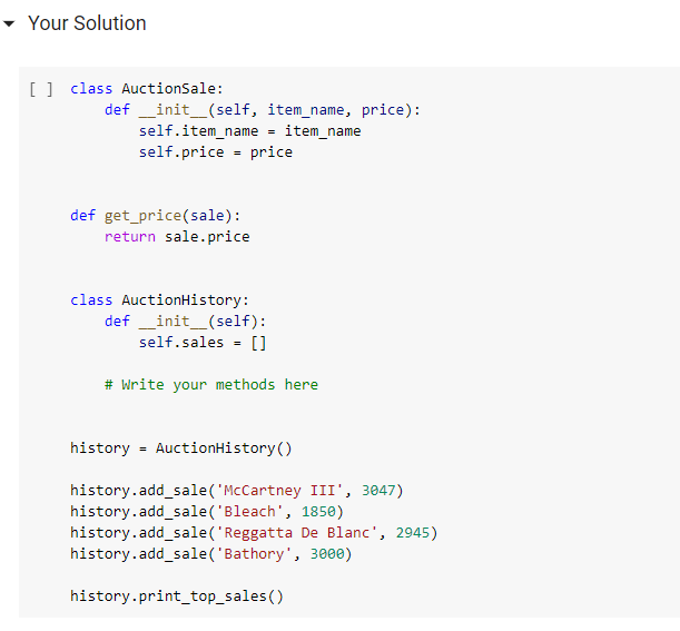 Solved Instructions The auction history program found below | Chegg.com
