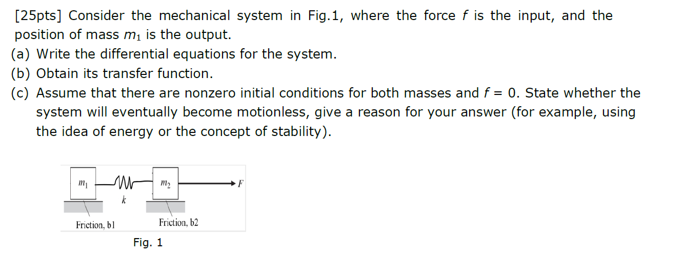 Solved [25pts] Consider The Mechanical System In Fig.1, | Chegg.com