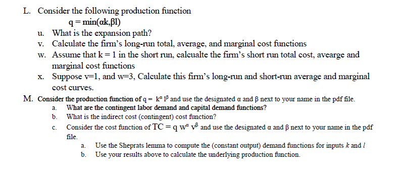 L. Consider the following production function | Chegg.com