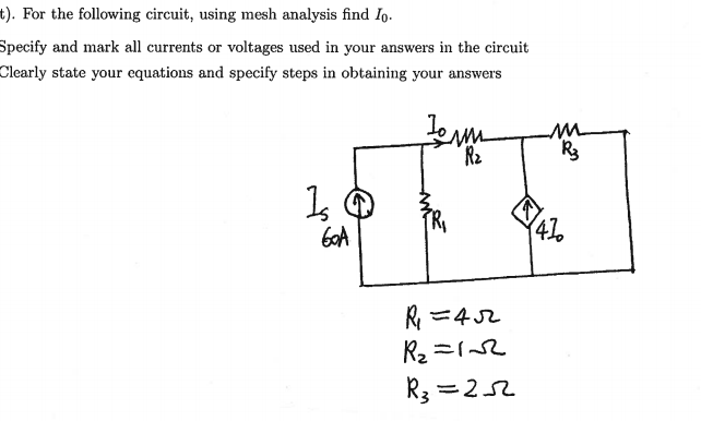 Solved t). For the following circuit, using mesh analysis | Chegg.com