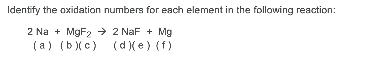 Solved Identify the oxidation numbers for each element in | Chegg.com