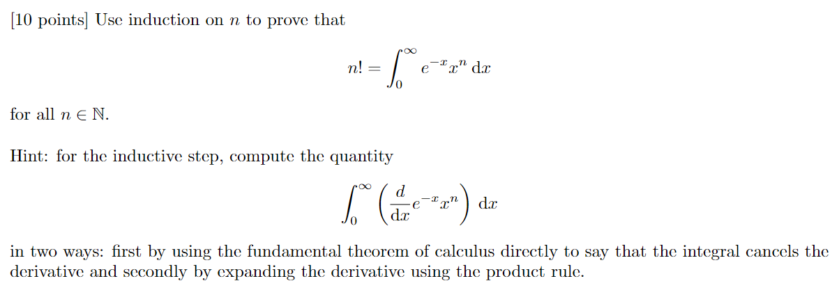 Solved (10 points] Use induction on n to prove that n! e e-
