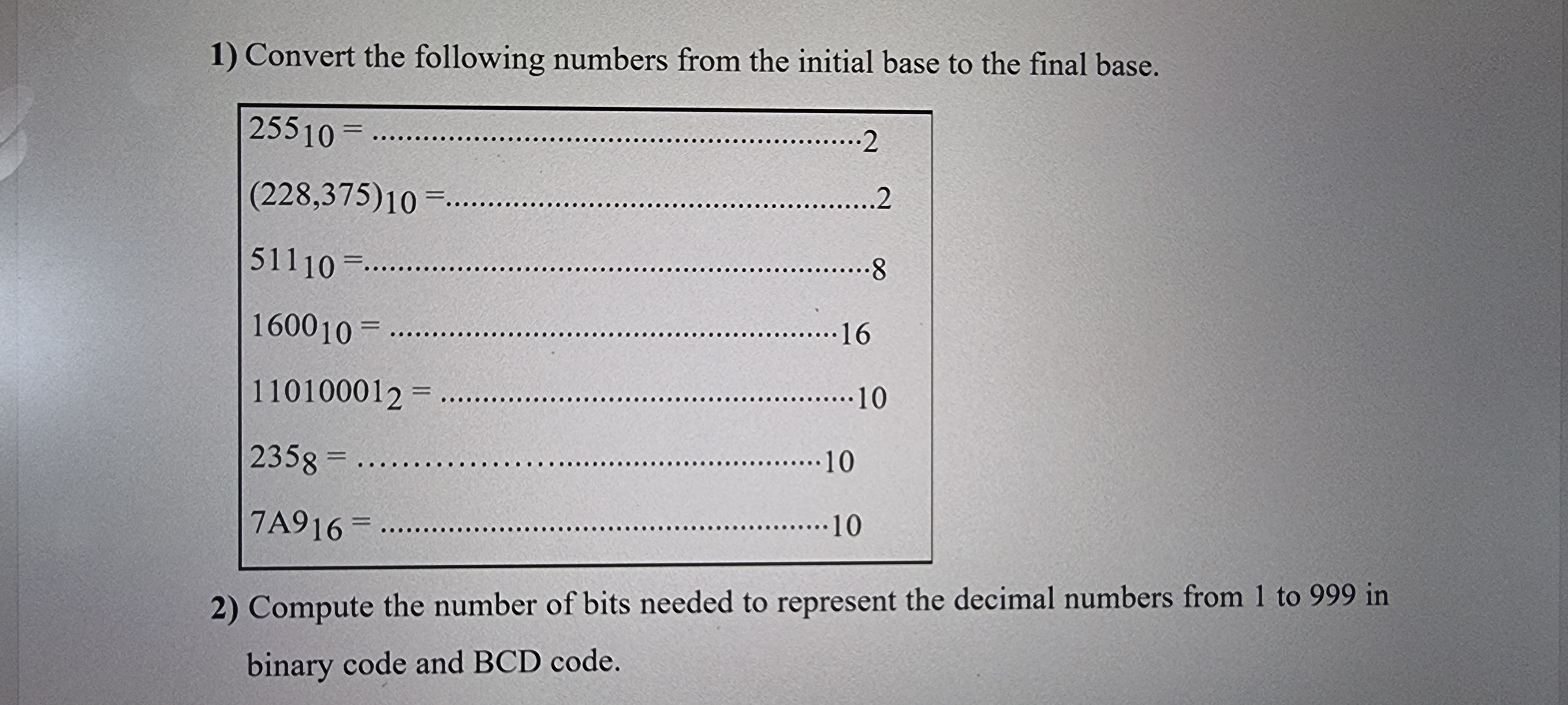 Solved Convert the following numbers from the initial base | Chegg.com