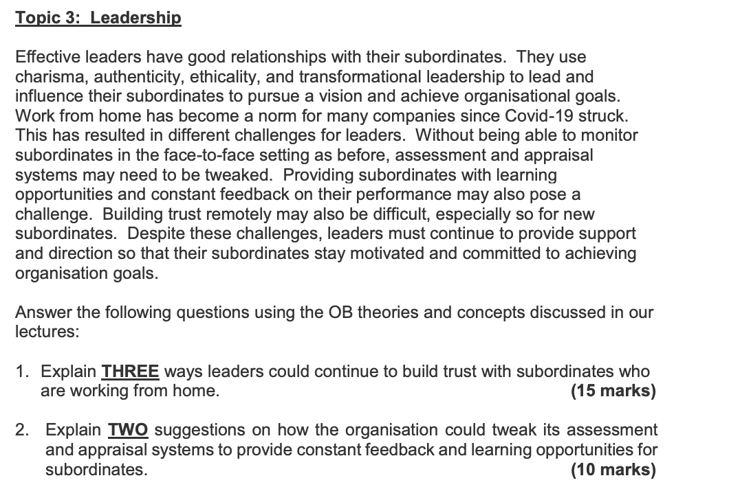 Solved Topic 3: Leadership Effective leaders have good | Chegg.com