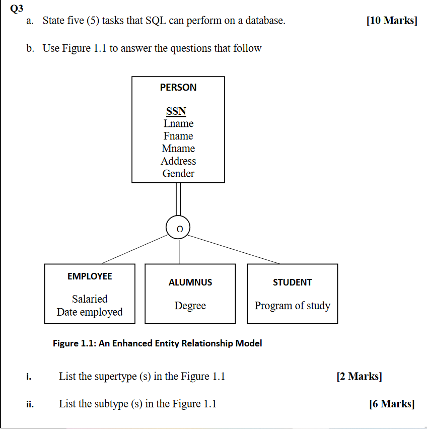 Solved Q3 a. State five (5) tasks that SQL can perform on a | Chegg.com