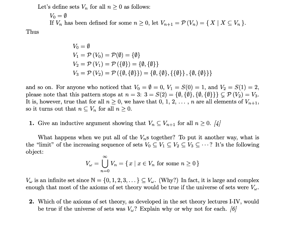 Solved Let S Define Sets Vn For All N 0 As Follows Vo Chegg Com