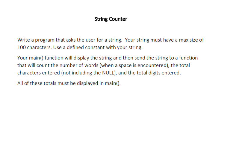 Solved String Counter Write a program that asks the user for | Chegg.com