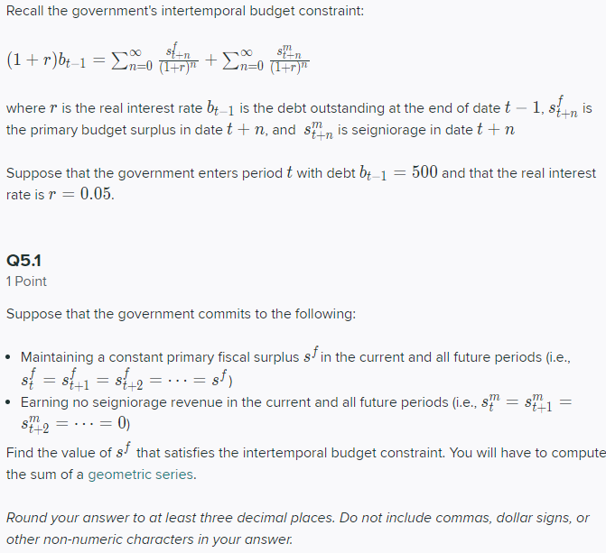 Solved Recall The Government S Intertemporal Budget Const Chegg Com