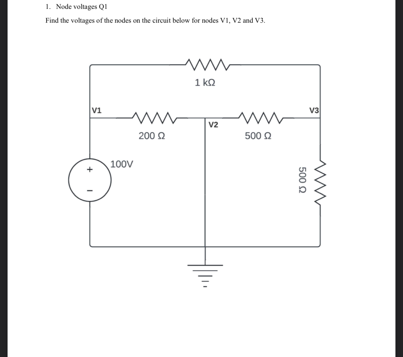Find the voltages of the nodes on the circuit below