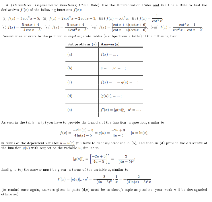 Solved 4. (derivatives: Trigonometric Functions; Chain 