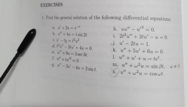 Solved Exercises 1 Find The General Solution Of The Foll Chegg Com