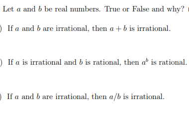 Solved Let A And B Be Real Numbers. True Or False And Why? | Chegg.com