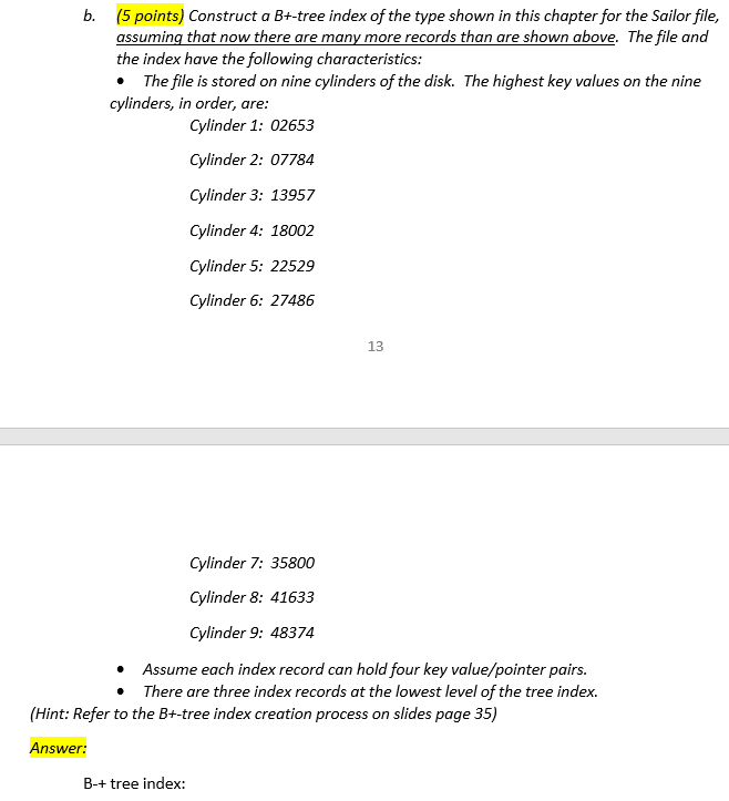 b. (5 points) Construct a B+-tree index of the type | Chegg.com