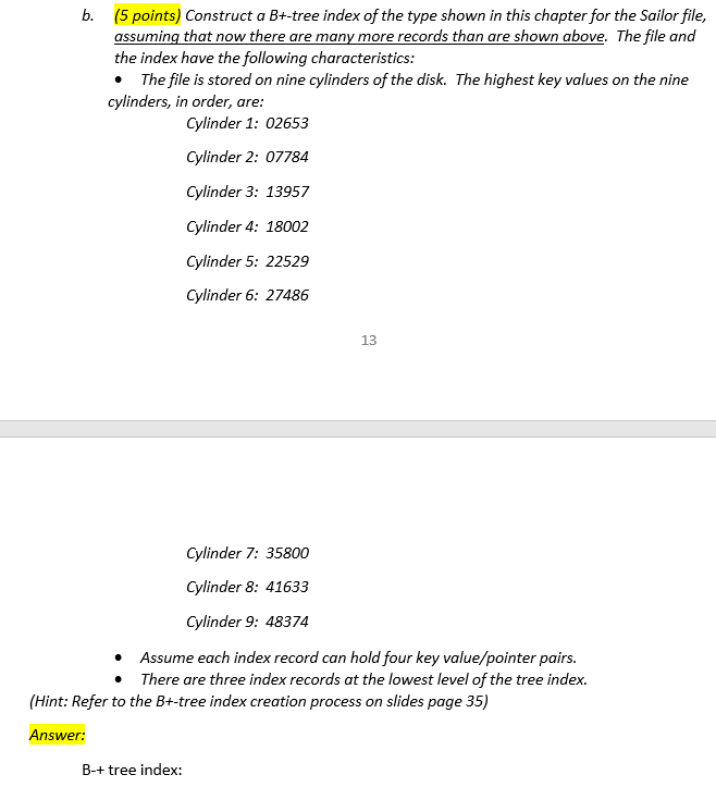 B. (5 Points) Construct A B+-tree Index Of The Type | Chegg.com